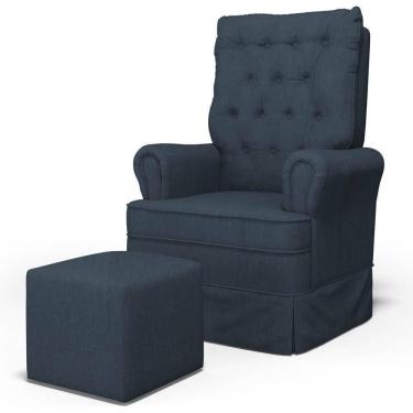 Imagem de Poltrona De Amamentação E Descanso Com Balanço E Puff Laís G05 Linho Azul - Mpozenato
