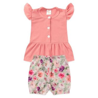Imagem de Conjunto Bata Shorts Verão Canelado Bebê - Pêssego - Ame Kids, P