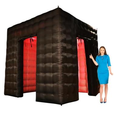 Imagem de yuhuya Cabine De Fotos Inflável Yuhuya, 2 Portas, Preta, 2,4 X M, Faixa Luz Led Embutida E Ventilador Para Festas, Casamentos Eventos