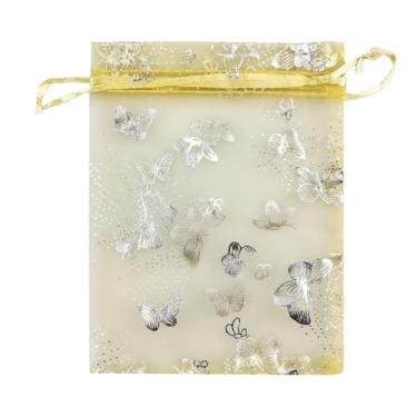 Imagem de QIANHAILIZZ 5 X 7" 100 Bolsa De Presente Organza Com Cordão Para Doces E Lembrancinhas Casamento (Borboleta Dourada)