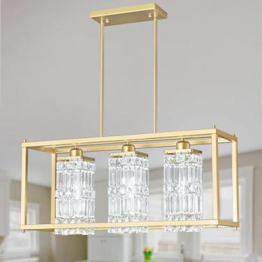 Imagem de BBLLWJ Lustre De Cristal Moderno Para Sala Jantar, 27,56 Pol., Luminária Pendente Dourada Cozinha Com Ilha