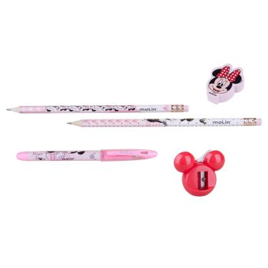 Imagem de Kit Escolar Apontador Borracha Caneta e 2 Lápis Disney Minnie Mouse Molin