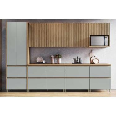 Imagem de Cozinha Completa Rainha Gourmet 7 Peças (3Aéreos+3Balcões+1Paneleiro) C7P01 Nature/Verde - Nesher