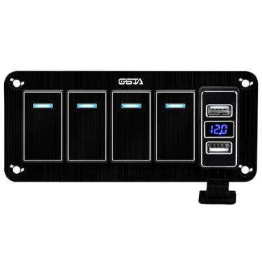 Imagem de GGTA Painel de interruptor basculante de 4 grupos à prova d'água com carregador USB duplo de 4,8 Amp, voltímetro 12-24 V pré-conectado, interruptor de alternância para carro automotivo, barco