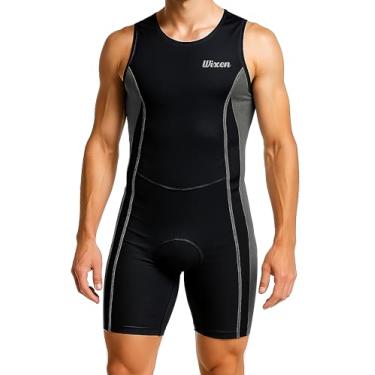 Imagem de Wixen Fato de triatlo masculino – Maiô acolchoado sem mangas com zíper traseiro para corrida, natação, ciclismo, Cinza, P