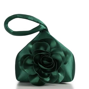 Imagem de BABEYOND Bolsas clutch para mulheres – bolsa de noite flor cetim bolsa elegante bolsa de pulso para festa diária casamento, Verde escuro