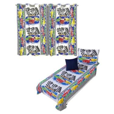 Imagem de Kit Colcha Cobre Leito + Cortina Infantil Solteiro 4p Menino Menina Pe