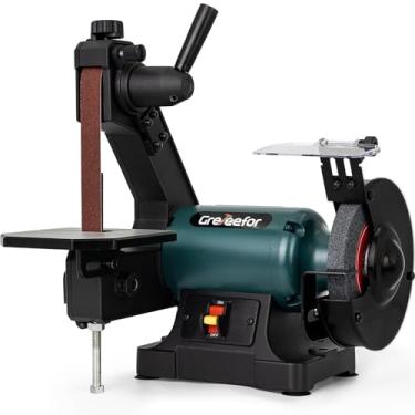 Imagem de Greteefor Lixadeira De Bancada De 6" E Lixadeira De Cinta De 1" X 30", Motor De Indução De 2,3A, Lixadeira De Bancada Para Fabricação De Facas, Afiação, Marcenaria E Metalurgia