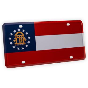 Imagem de Pickwicks Placa de licença da bandeira do estado da Geórgia - Etiqueta de metal de alumínio em relevo 15 x 30 cm - Placa de carro Peach State para caminhões, SUVs e trailers - Resistente ao