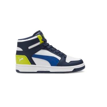 Imagem de PUMA Tênis infantil unissex de couro sintético com gancho e laço, Esmalte cobalto/branco/azul marinho, 18