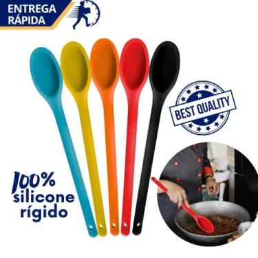 Imagem de Colher de Silicone Grande Cabo Longo Comprido Resistente 30cm Colorida