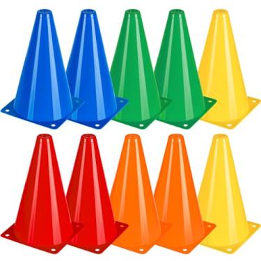 Imagem de BiAnYC Cones de Trânsito de Treino Esportivo de Plástico de 18 cm - Conjunto de 10, 5 Cores (Laranja/Amarelo/Vermelho/Azul/Verde)