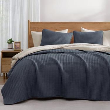 Imagem de WRENSONGE Colcha King Size - Jogo de cama king size leve azul cinza para todas as estações, cobertor macio de verão com 2 fronhas, adequado para cama, sofá, cobertor de colcha