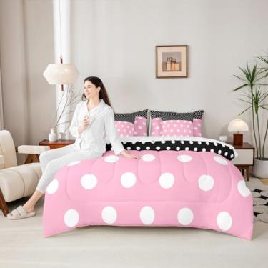 Imagem de Jogo de lençol com edredom reversível rosa e preto, 7 peças, para mulheres e adultos, com edredom, lençol de cima e elástico, tamanho Queen