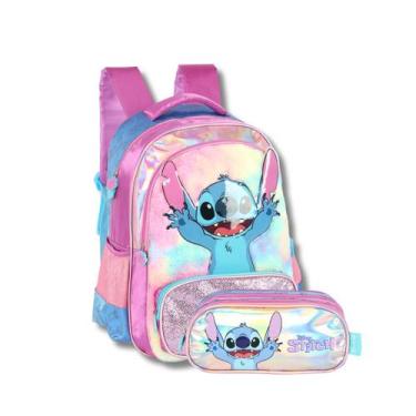 Imagem de Kit Mochila Costas E Estojo Triplo Stitch Escolar Meninas, Roxo