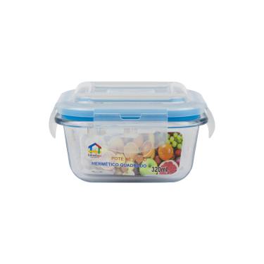 Imagem de Pote Hermético De Vidro 320ml Marmitas Fitness Vasilha Quadrada Com Tampa Microondas Freezer
