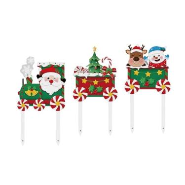 Imagem de Fenteer 3x Placas de Natal para Jardim, Decoração de Natal ao Ar Livre, Enfeite Criativo, Rena, Papai Noel, Boneco de Neve, Placa de Jardim para,