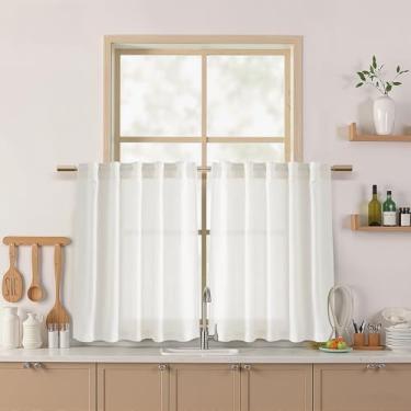 Imagem de Cortinas semitransparentes de linho para cozinha, janelas sobre a pia, neutro, 76 cm de comprimento, aba traseira e bolso para varão, filtro de luz, cortina de café para banheiro, trailer, janela