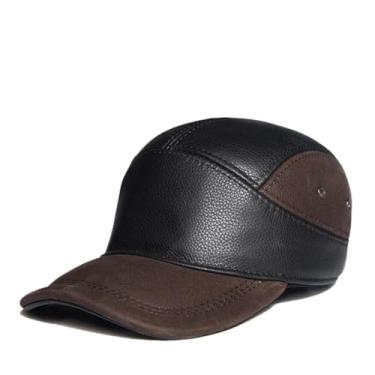 Imagem de Boné masculino de beisebol de couro envelhecido com emenda de avião, boné de beisebol de primeira camada, boné de caminhoneiro de golfe, Marrom e preto, XL 57 58 CM