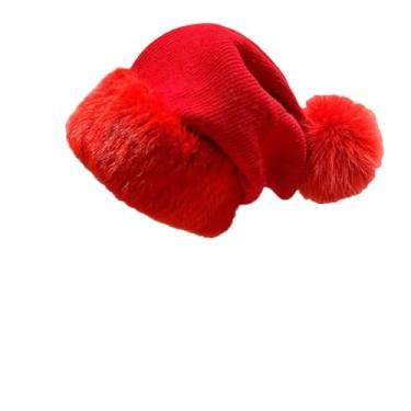 Imagem de Chapéu de inverno feminino de pele térmico, bola, adornado, grande, elástico, protetor de orelha, vermelho, tamanho único