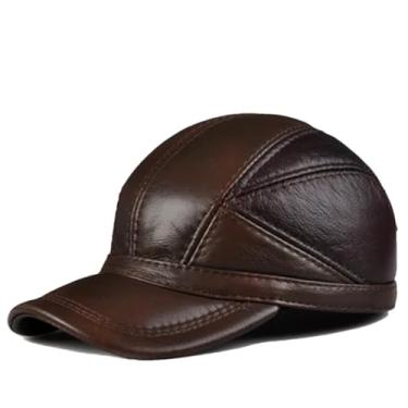 Imagem de Chapéu piloto masculino de couro genuíno, pele de vaca real, casual, bonés de beisebol para uso ao ar livre, chapéus voadores café 56 60 cm