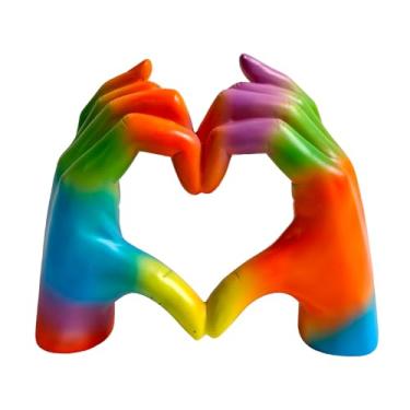 Imagem de qumHmup Rainbow Heart Hands Sculpture, Resin Decorative Statue,Love Symbol Art Figurine with Anti-Slip Base for Home Office Desk