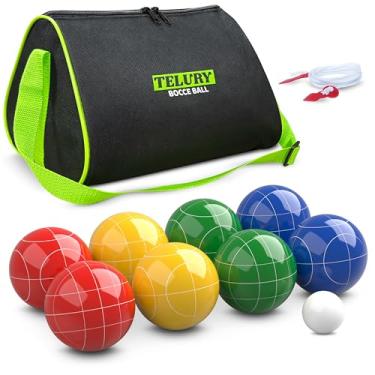 Imagem de TELURY Conjunto de bolas de bocha de 100 mm, tamanho e peso para gramado, jogo de bocos de praia para 2 a 8 jogadores (multicolorido)