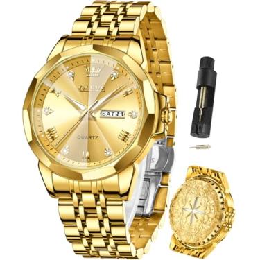 Imagem de OLEVS Relógios masculinos com diamante para negócios, analógico, quartzo, aço inoxidável, à prova d'água, luminoso, data, perfume, relógio de pulso luxuoso, moderno, 9931X - todo ouro, 9931X-all gold