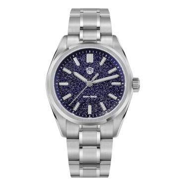 Imagem de Watchdives Relógio masculino de luxo WD0003B – Mostrador de pedra natural VH31 Relógio mecânico com movimento de quartzo e cristal de safira para ele, pulseira de aço inoxidável impermeável com 10