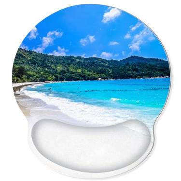 Imagem de Mouse pad com descanso de pulso em gel, mouse ergonômico de praia com suporte de pulso, superfície lisa e base de poliuretano antiderrapante, mouse portátil para alívio da dor para computador, laptop