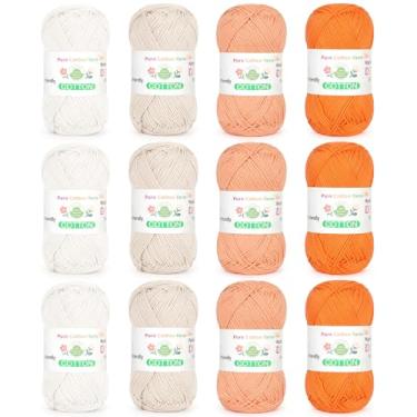 Imagem de Katech 1OO% fio de algodão para crochê e tricô – 12 cores de 137 jardas/49,9 g fio de algodão para bebê peso esportivo CYC #2 - macio e respirável - ideal para panos de prato, roupas de bebê