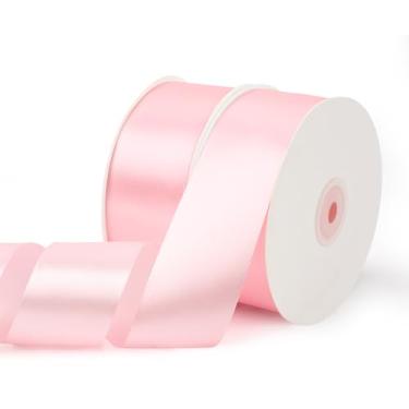 Imagem de Fita rosa de 3,5 cm, fita de cetim de 100 metros, fitas largas de tecido para buquê de flores, fitas de poliéster para embrulho de presentes, artesanato, faça você mesmo, bolo de aniversário, festa de