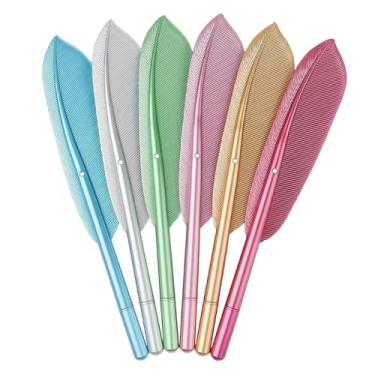 Imagem de Fampery 6 peças / 6 cores canetas de penas – canetas vintage engraçadas de gel – canetas esferográficas elegantes de tinta preta – Caneta de assinatura para convidado, assinatura, casa, escola
