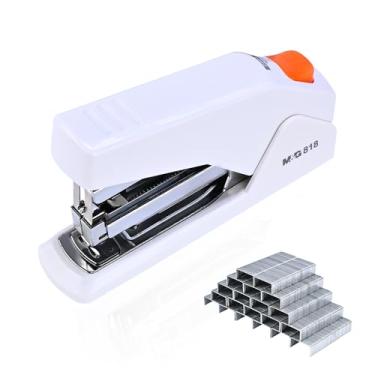 Imagem de M&G Grampeador sem esforço com 1000 grampos para mesa, grampeador de mesa resistente com capacidade para 25 folhas, sem atolamento, fácil de carregar, grampeador ergonômico de um dedo para material