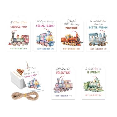 Imagem de 60 peças de etiquetas temáticas para sala de aula do dia dos namorados, etiquetas de presente de intercâmbio escolar para crianças, etiqueta de presente fofa para pendurar em papel para menino que ama