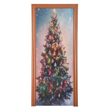 Imagem de Wassud Árvore de Natal com Decorações Capa de Porta Decoração de Natal Exterior Banner Interior Decoração de Casa Grande Decoração de Porta da Frente 89 cm x 200 cm