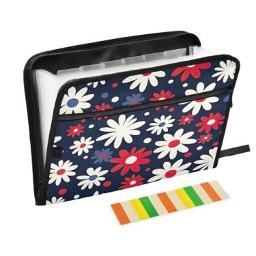 Imagem de Wassud Margaridas coloridas com 13 bolsos, organizador de arquivos sanfonados, pastas expansíveis com abas e adesivos, organizador de pastas de documentos de recibo de papel tamanho carta A4 para