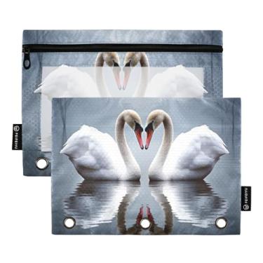 Imagem de Wassud Dois cisnes brancos, pacote com 2 pastas para fichário, pastas de bolso com 3 furos, organizador de fichários para casa, escritório