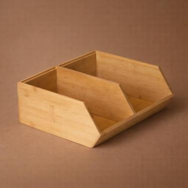 Imagem de Organizador Empilhável de Armazenamento Duplo, Bambú Natural, 31 x 35,5 x 12,5cm