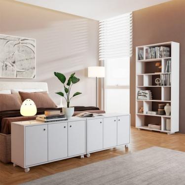 Imagem de Conjunto com 2 Armários e 1 Estante para Escritório Enemie 6 Portas Branco