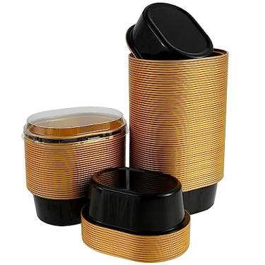 Imagem de ZFLYCANP Pacote com 100 formas de bolo de folha de alumínio com tampas, formas individuais de cheesecake de 68 ml, copos ovais para bolo, folha de alumínio de grau alimentício para assar pequenos