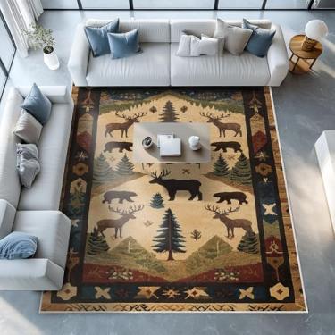 Imagem de Tapete rústico para cabana de fazenda, urso, cervo, lavável, 20 x 25 cm, para sala de estar, quarto, país ocidental, piso macio, antiderrapante, tapete grande para escritório, entrada, banheiro