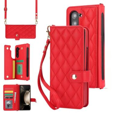 Imagem de Capa carteira para Samsung Galaxy Z Fold 7 com suporte para cartão, compartimento para dinheiro e compartimento para caneta, 【Bloqueio RFID】 Fecho magnético de couro dobrável com suporte, capa de