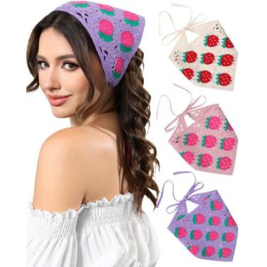 Imagem de Lenço de cabeça, bandanas de cabelo AWAYTR Crochet  branca/roxa/rosa