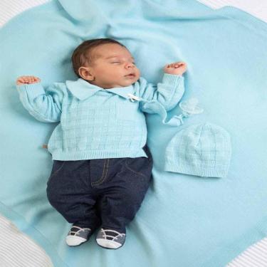 Imagem de Saída De Maternidade Tricô Menino Gabriel Azul 3Pçs Fofinho-Masculino