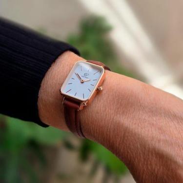 Imagem de Relógio Feminino Quadrado Rose couro Marrom minimalista New Port