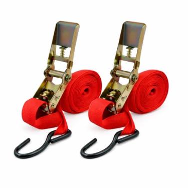 Imagem de Catraca de Amarração para Cargas Cintas Fixação, Kit com 2 Unidades, Poliéster Reforçado 25mm x 4,5 Metros, com Gancho em Aço para Fixação de Cargas