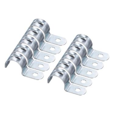 Imagem de HARFINGTON Braçadeira de conduíte de 10 peças, correia EMT de um orifício, braçadeira de tubo em U, diâmetro de tubo de 22 mm de 7/8 polegadas, diâmetro de furo de 6 mm 1/4 polegada, suporte em forma