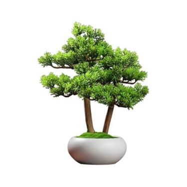 Imagem de Plantas falsas simuladas de bonsai de pinheiro acolhedor, bonsai artificial, decoração de plantas de mesa, pequenas plantas verdes (branca)