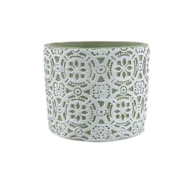 Imagem de KHUTRW3D Vaso de flores cilíndrico de cimento, fundo verde, branco, com orifício de drenagem, para varanda, jardim, escritório, ambientes internos e externos